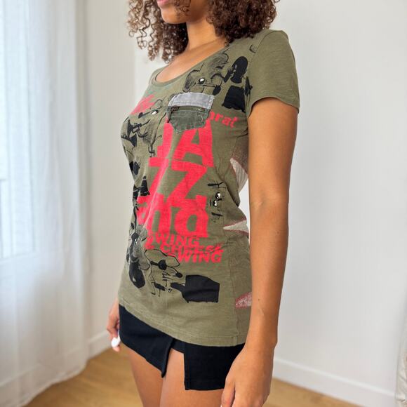 Vintage Custo Barcelona olive graphic cotton tee (Medium) - Picture 1 of 10